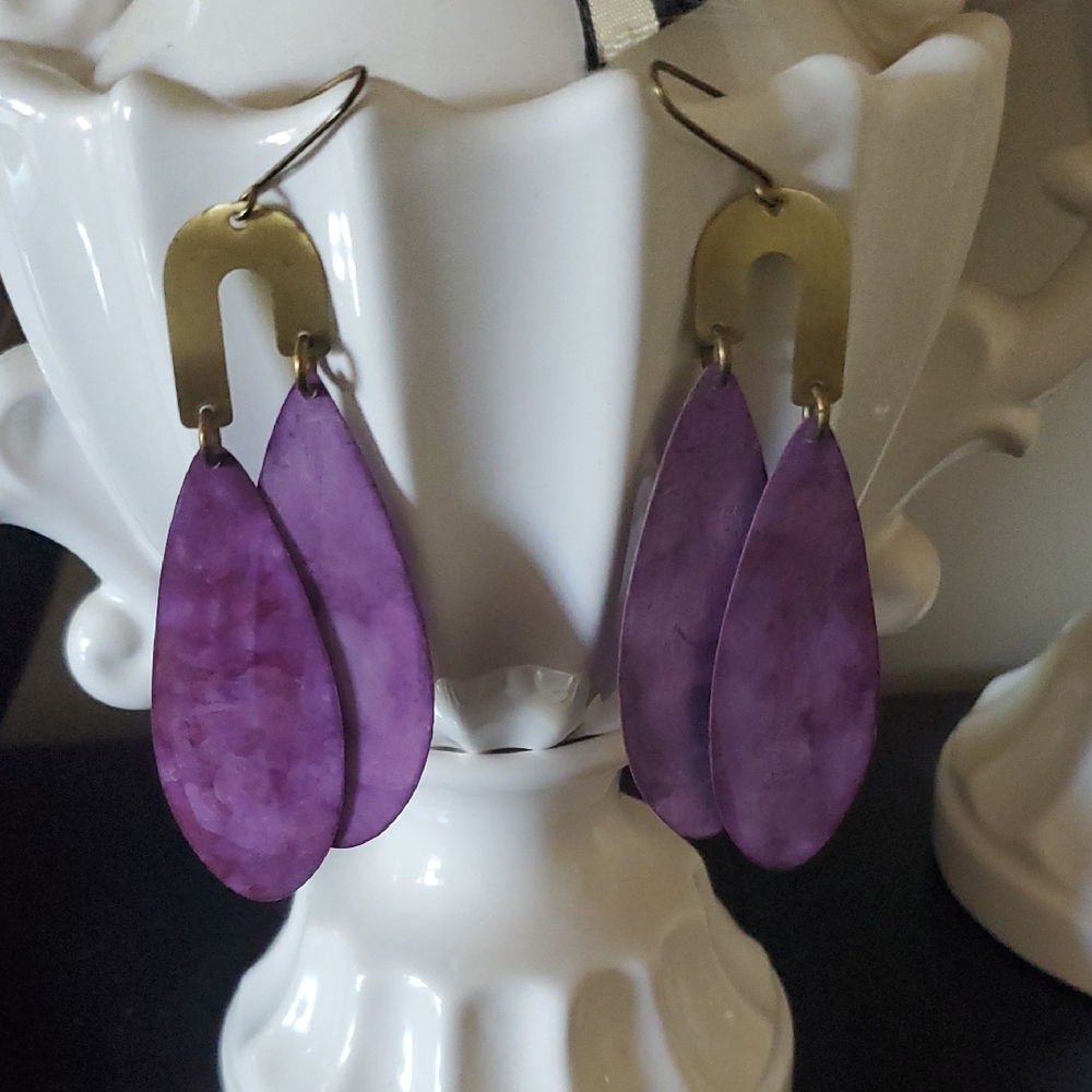 Anthropologie Purple and Gold Teardrop Earrings